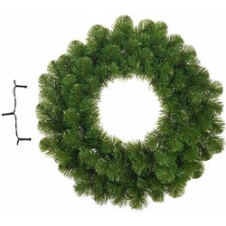 Groene kerstkrans/dennenkrans/deurkrans 45 cm inclusief warm witte verlichting - Kerstkransen