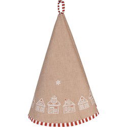 Clayre & Eef Theedoek Ø 80 cm Bruin Katoen Rond Gingerbread house Keukenhanddoek
