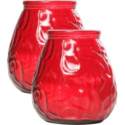 Set van 4x stuks rode Lowboy buiten tafel sfeer kaarsen 10 cm 40 branduren in glas - Waxinelichtjes