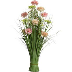 Everlands Kunstgras boeket bloemen - anjers - roze tinten - 70 cm - Kunstbloemen