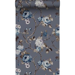 Origin Wallcoverings behang bloemen vintage blauw en taupe - 53 cm x 10,05 m - 347429