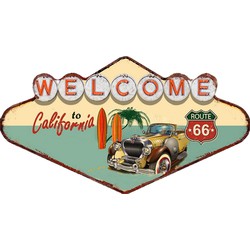 Clayre & Eef Wanddecoratie  49x27 cm Groen Rood Ijzer Welcome to California Muurdecoratie