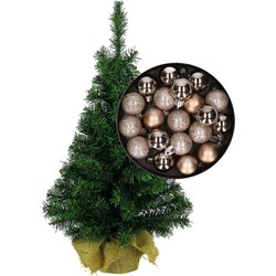 Mini kerstboom/kunst kerstboom H45 cm inclusief kerstballen champagne - Kunstkerstboom
