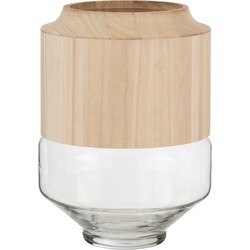 J-line - Vaas Rond Hoog Hout/glas Lichtbruin Large - 23x23x30.5cm