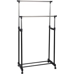 Urban Living Kledingrek - dubbele stang - metaal - zwart - 80x42x170cm - Kledingrekken