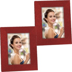 2x stuks houten fotolijstje rood met glitters geschikt voor een foto van 13 x 18 cm - Fotolijsten