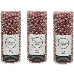 3x stuks kerst kralen guirlandes oud roze 10 meter kerstboom versiering/decoratie - Kerstslingers