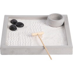 Esschert Design Japanse zen tuin voor thuis/kantoor - grijs - 20 x 20 cm - minituin - Beeldjes