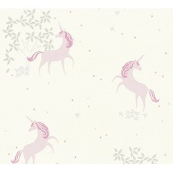 A.S. Création behang unicorns zandkleurig en lila roze - 53 cm x 10,05 m - AS-369891