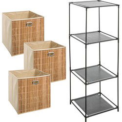 Kastmandjes/opberg mandjes - lichtbruin - 3x stuks van 29 Liter - In rekje van 34 x 98 cm - Opbergmanden