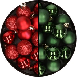 36x stuks kunststof kerstballen rood en donkergroen 3 en 4 cm - Kerstbal