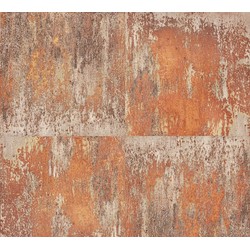 A.S. Création behang metalen platen roest bruin - 53 cm x 10,05 m - AS-361182