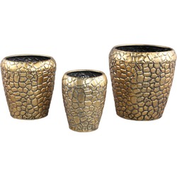 PTMD Noza Bloempotten - 29 x 29 x 30 cm - Zink - Goud - Set van 3