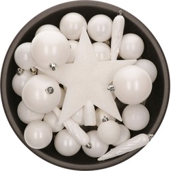 33x stuks kunststof kerstballen met piek 5-6-8 cm wit incl. haakjes - Kerstbal