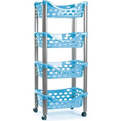 Plasticforte Trolley wieltjes - 4-laags - blauw - kunststof - 40x88cm - Opberg trolley