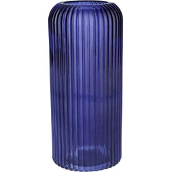 Bellatio Design Bloemenvaas - donkerblauw - transparant glas - D9 x H20 cm - Vazen