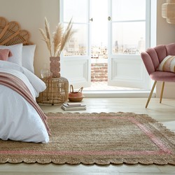 Grace vloerkleed - Jute - Laagpolig Modern - Naturel / Roze