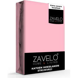 Zavelo Hoeslaken Katoen Strijkvrij Roze-Lits-jumeaux (180x200 cm)