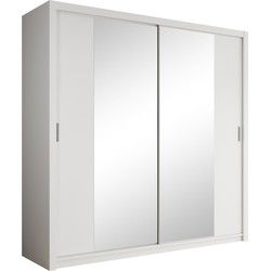 Meubella - Kledingkast Blake - Wit - 220 cm - Met spiegel