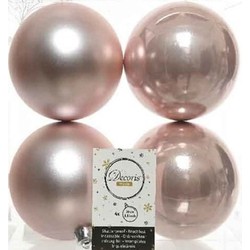 Decoris Kerstballen - 4x st - lichtroze - 10 cm - kunststof - Kerstbal