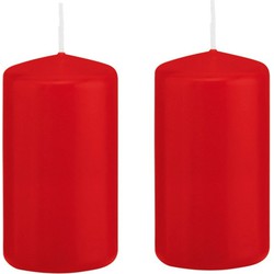 2x stuks luxe Stompkaars/Cilinderkaars - 6x12 cm - 40 branduur - Rood - Stompkaarsen