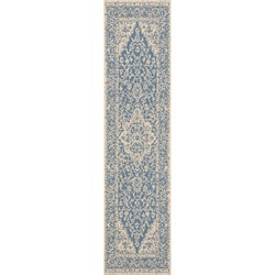 Safavieh Medallion Indoor/Outdoor Geweven Vloerkleed, Beachhouse Collectie, BHS137, in Blauw & Creme, 61 X 244 cm