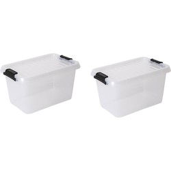 Opbergboxen met deksel 5,5 liter kunststof transparant 30 x 20 x 17 cm  set van 2 stuks