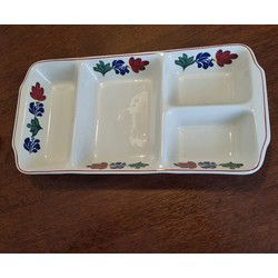 Boerenbont vintage 4 vaks Serveerschaal 15 x 30 cm aardewerk