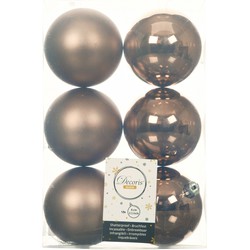 18x stuks kunststof kerstballen walnoot bruin 8 cm glans/mat - Kerstbal