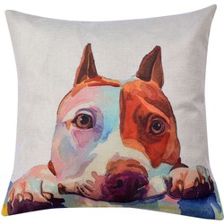 Clayre & Eef Kussenhoes  43x43 cm Wit Bruin Polyester Vierkant Hond Sierkussenhoes