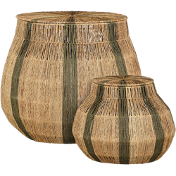 Mica Decorations Liliano Mand - Set van 2 - H48 x Ø50 cm - Jute - Donkergroen