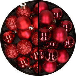 36x stuks kunststof kerstballen rood en donkerrood 3 en 4 cm - Kerstbal