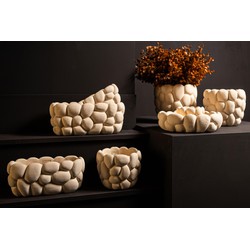 PTMD Bloempot Mikay - 22x22x19 cm - Cement - Wit