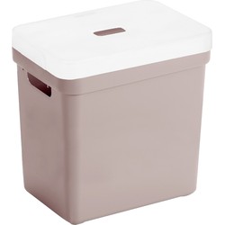 Opbergboxen/opbergmanden roze van 25 liter kunststof met transparante deksel - Opbergbox