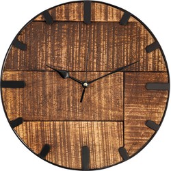 SVJ Wandklok Rond - 30 x 30 x 5 cm - Hout - Bruin/Zwart