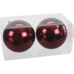 2x Grote kunststof kerstballen bordeaux rood 15 cm - Kerstbal