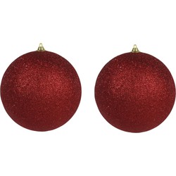 3x Rode grote kerstballen met glitter kunststof 18 cm - Kerstbal