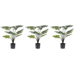 3 stuks groene Philodendron kunstplanten 60 cm met zwarte pot - Kunstplanten