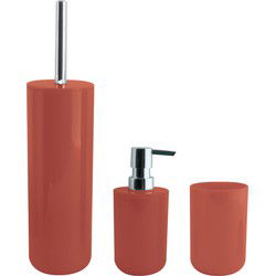 MSV Badkameraccessoire Moods - toiletborstel in houder - beker - zeeppompje - terracotta - kunststof - Badkameraccessoireset