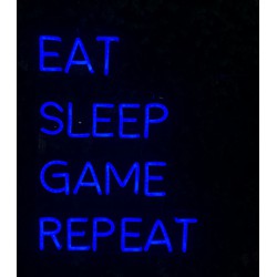 Groenovatie LED Neon Bord "EAT SLEEP GAME REPEAT", Incl. Adapter, 39x50cm, Blauw