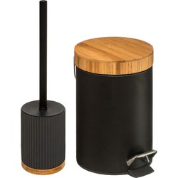 5Five Badkamer/toilet accessoires set - WC-borstel/pedaalemmer- zwart - Badkameraccessoireset