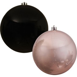 2x stuks grote kerstballen van 20 cm glans van kunststof roze en zwart - Kerstbal