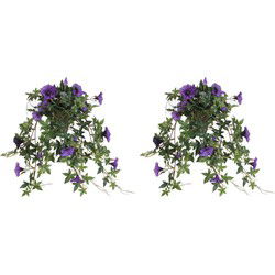 Mica Decorations Kunstplant Petunia - 2x - paars - 50 cm - Kunstplanten