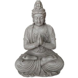 Buddha Kwan Yin Sitzend 44X36X59 Cm Hellgrau Fibreclay Tonfaser - stonE'lite
