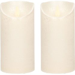 2x LED kaarsen/stompkaarsen creme parel met dansvlam 15 cm - LED kaarsen