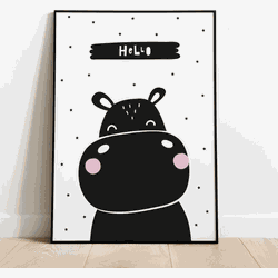 Label2X Kinderkamer poster nijlpaard Hello A3 - A3