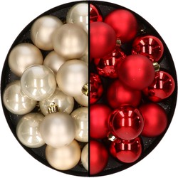 32x stuks kunststof kerstballen mix van champagne en rood 4 cm - Kerstbal