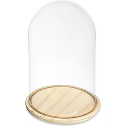 Giftdecor Decoratie stolp - glas - houten beige plateau - D20 x H30 cm - Decoratieve stolpen