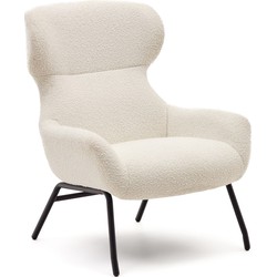 Kave Home - Belina-fauteuil van wit schapenvacht en zwarte staal.