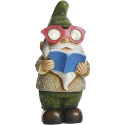 1x Buitenlamp/tuinlamp tuinkabouter beeldje George 24 cm boekenwurm solar figuur - Tuinbeelden